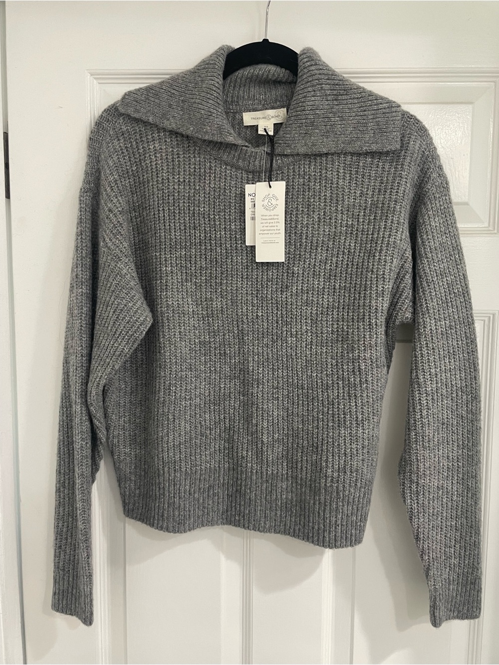 Treasure & Bond Gray Ribbed Cowl Neck Sweater